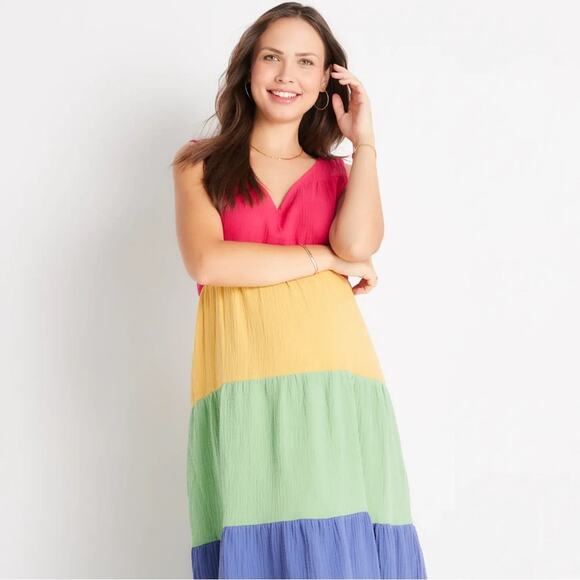 NWT Marine Layer Corinne Maxi Dress in Rainbow Colorblock Size Large Retail $108 - Picture 4 of 11